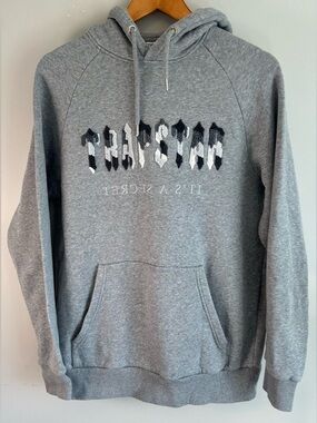 Trapstar It’s A Secret Chenille Decoded Men’s Hoodie Sweater Gray Sz L RARE EUC